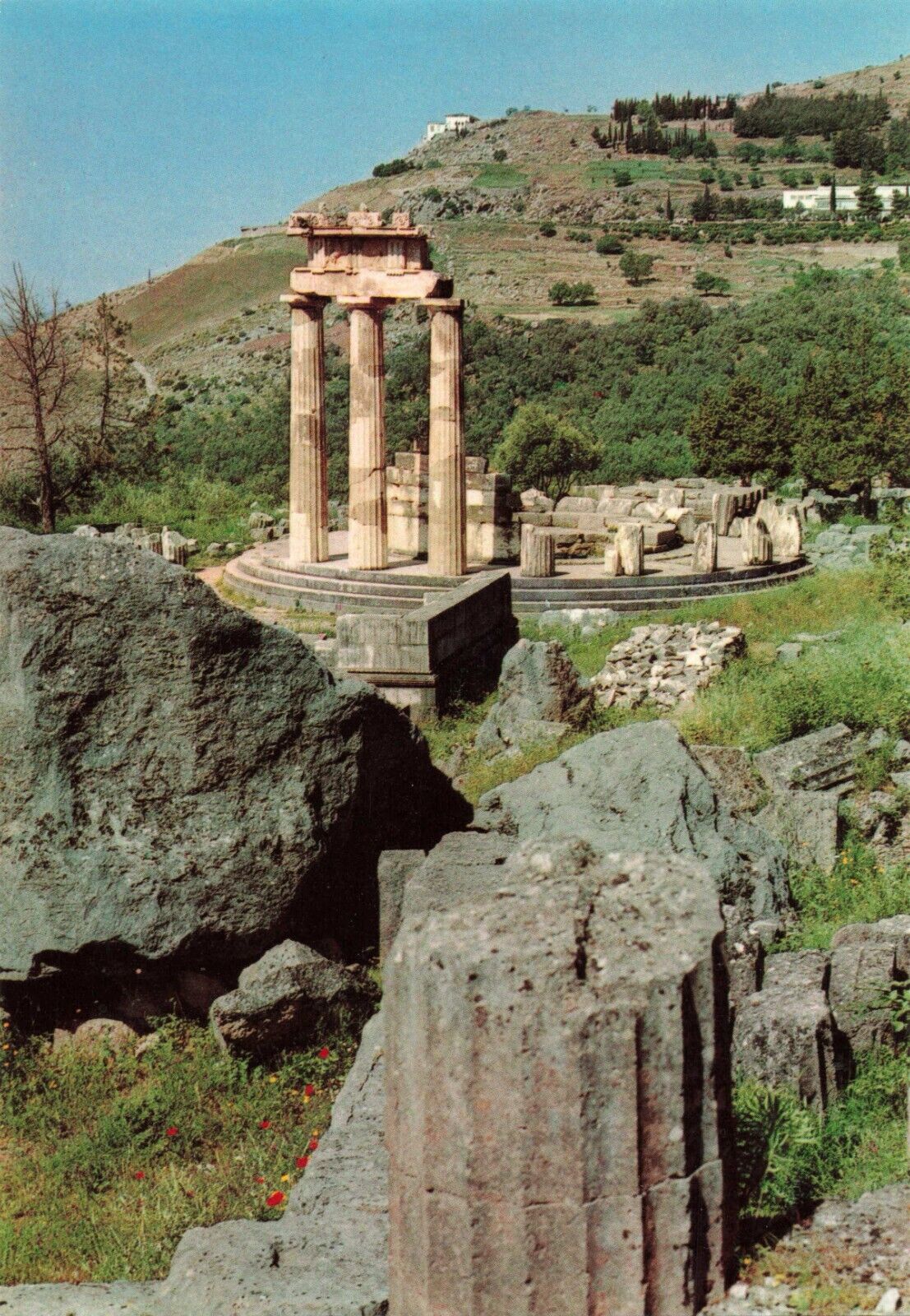 Delphi Greece, The Marmaria or Tholos Ruins, Vintage Postcard
