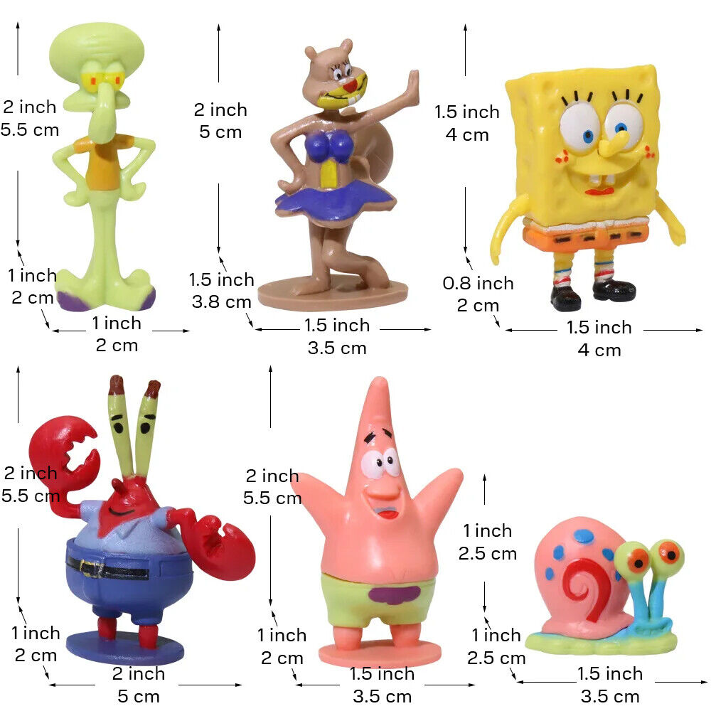 6 pcs Anime SpongeBob Mini Action Figures - Aquarium Decor & Boys Birthday Gift