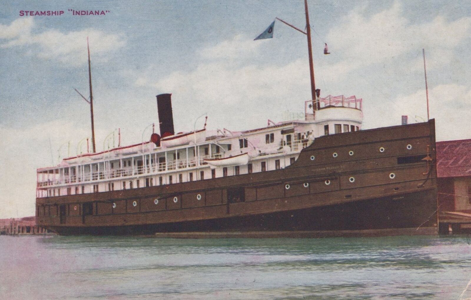 ZAYIX Postcard Great Lakes Passenger Steamer SS Indiana at dock c1910 VO Hammon