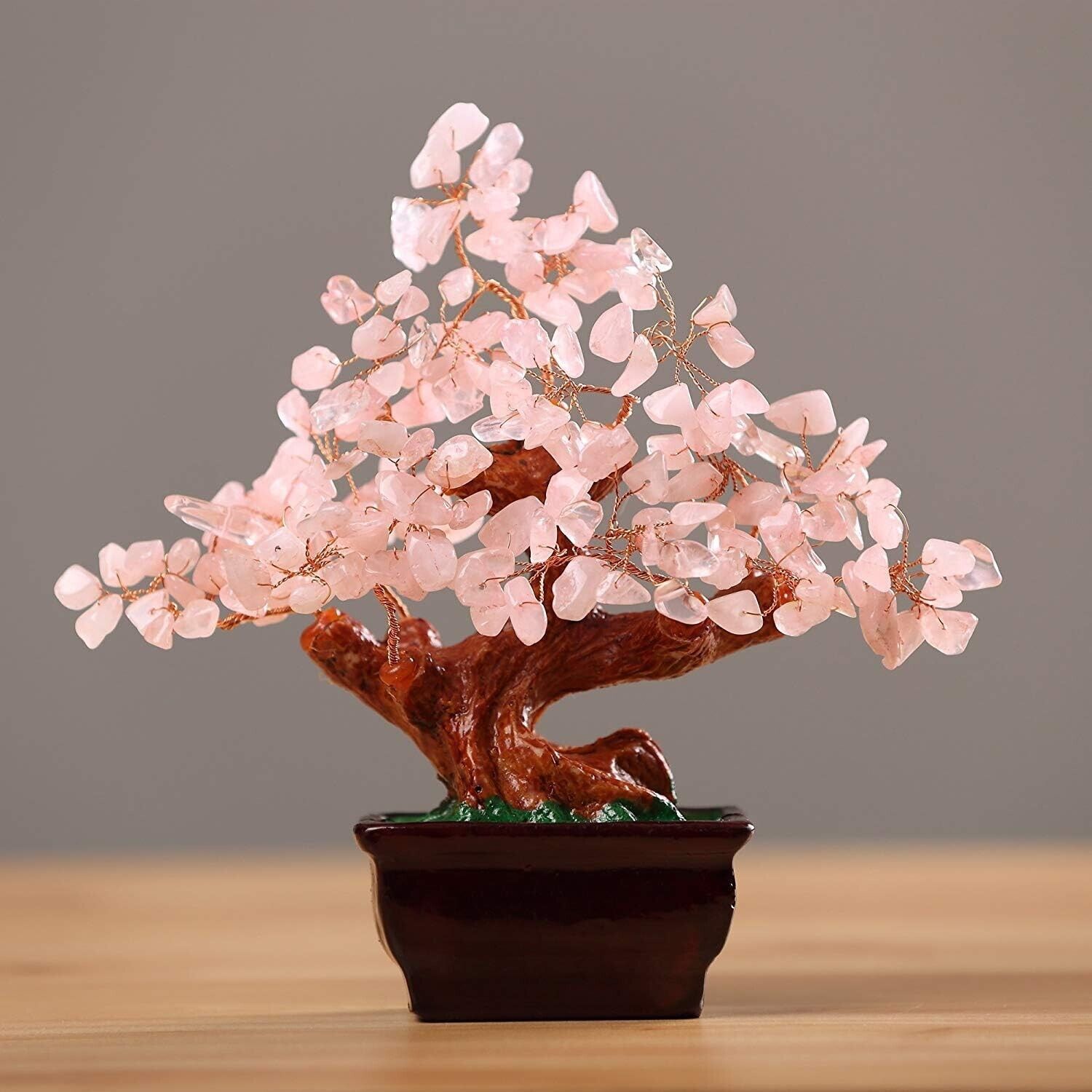 feng shui natural rosa cristal de cuarzo rosa árbol del dinero estilo bonsai.
