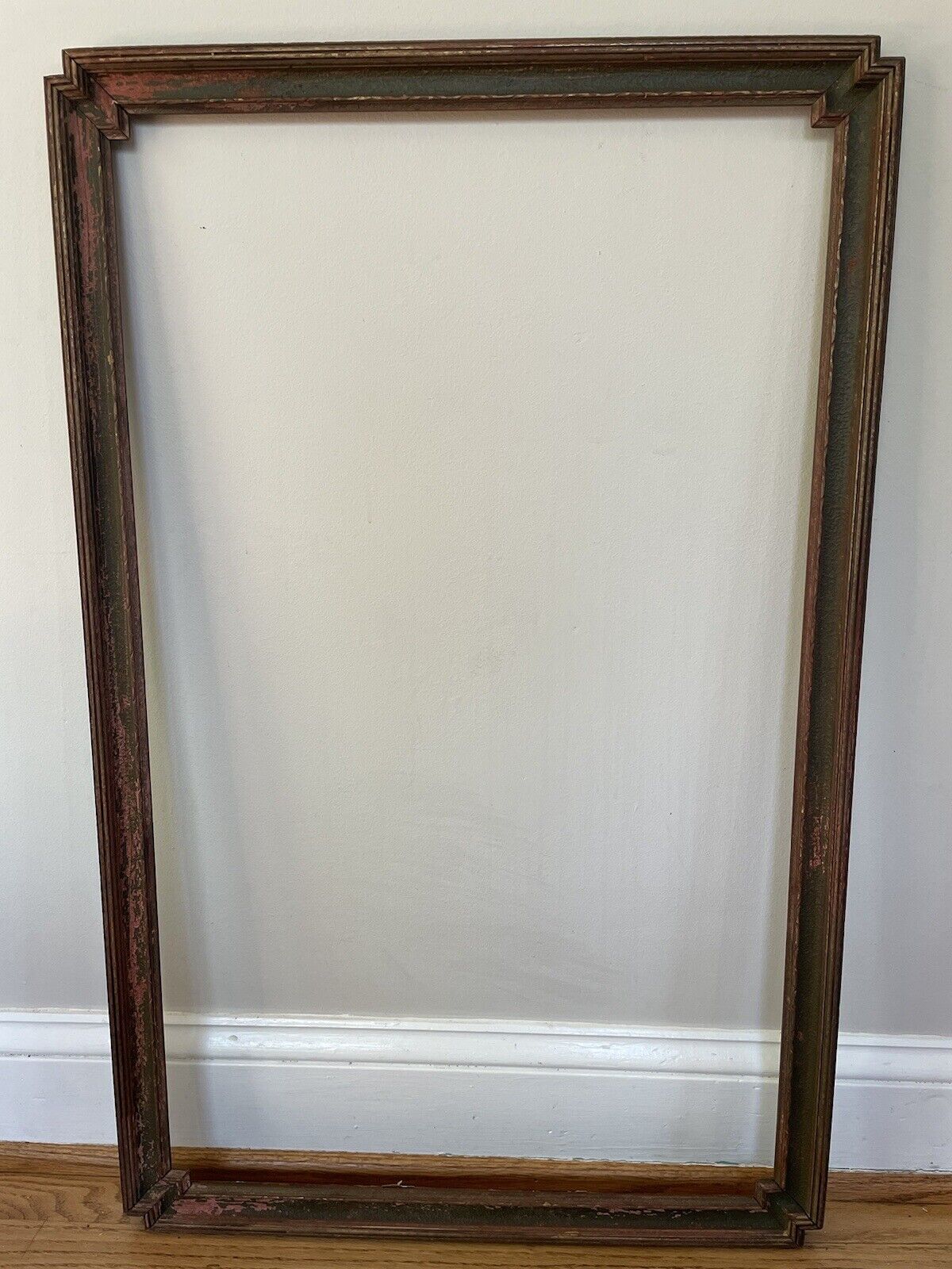 Rare Antique Large Wooden OOAK Design Art Frame 32.5x20.5x0.75”-Pink /Green/Gold