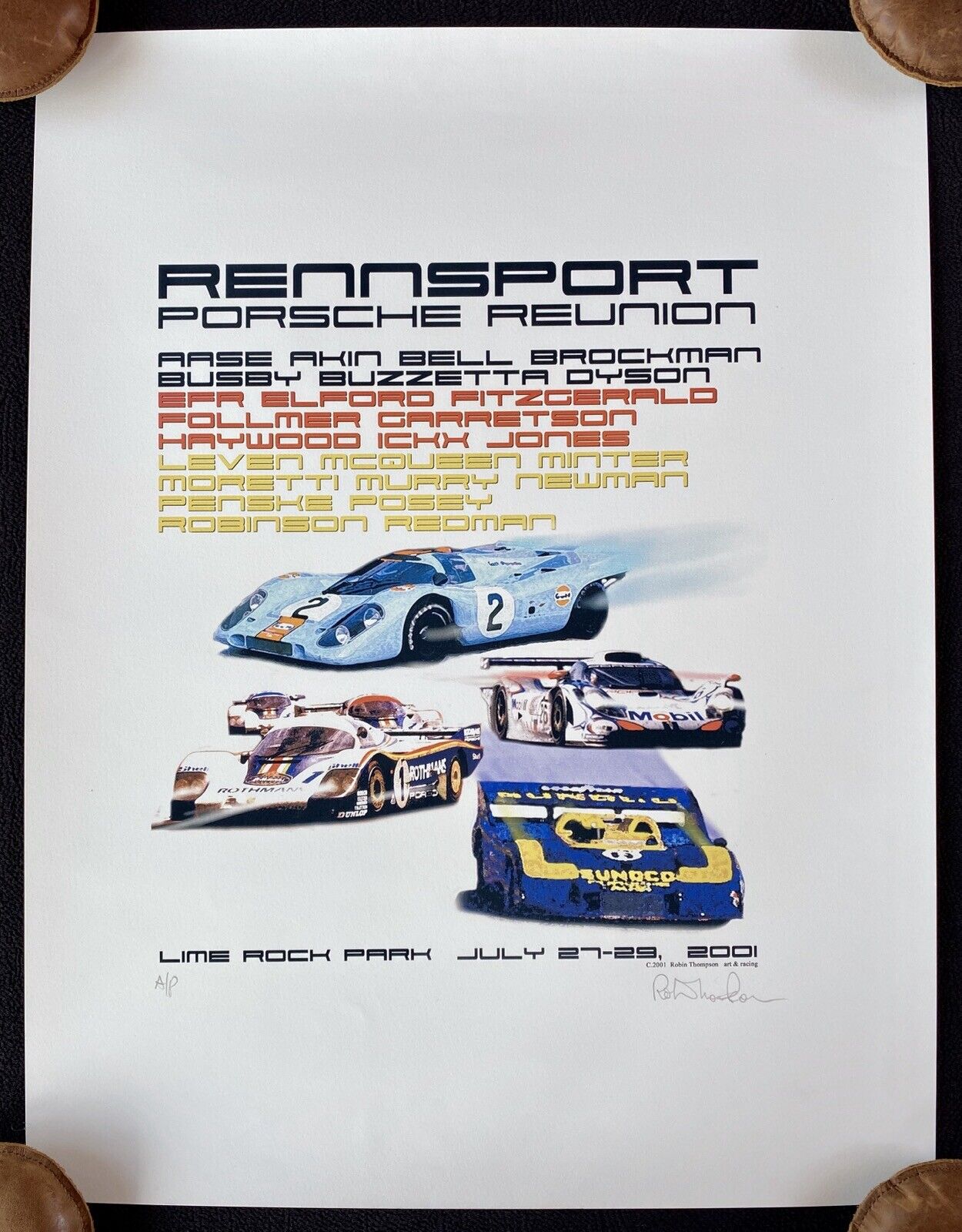 Signed A/P Thompson 2001 PORSCHE Rennsport Reunion Poster Fine Art Print 962 917