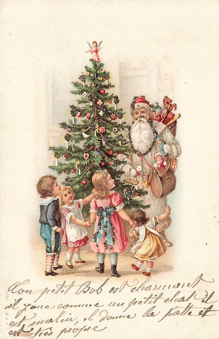 Gray Santa Claus Ornaments Christmas Tree Children Mica Glitter c1905 P31