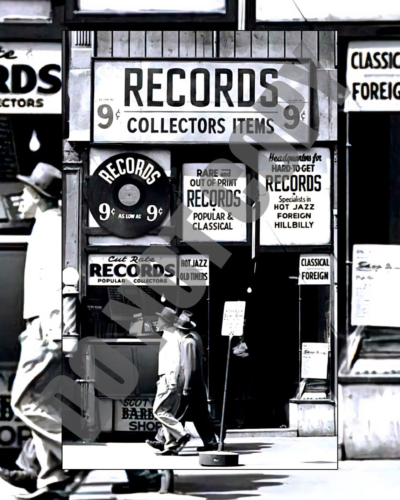 Vintage Record Music Store Front On City Street From Long Ago 8x10 Photo