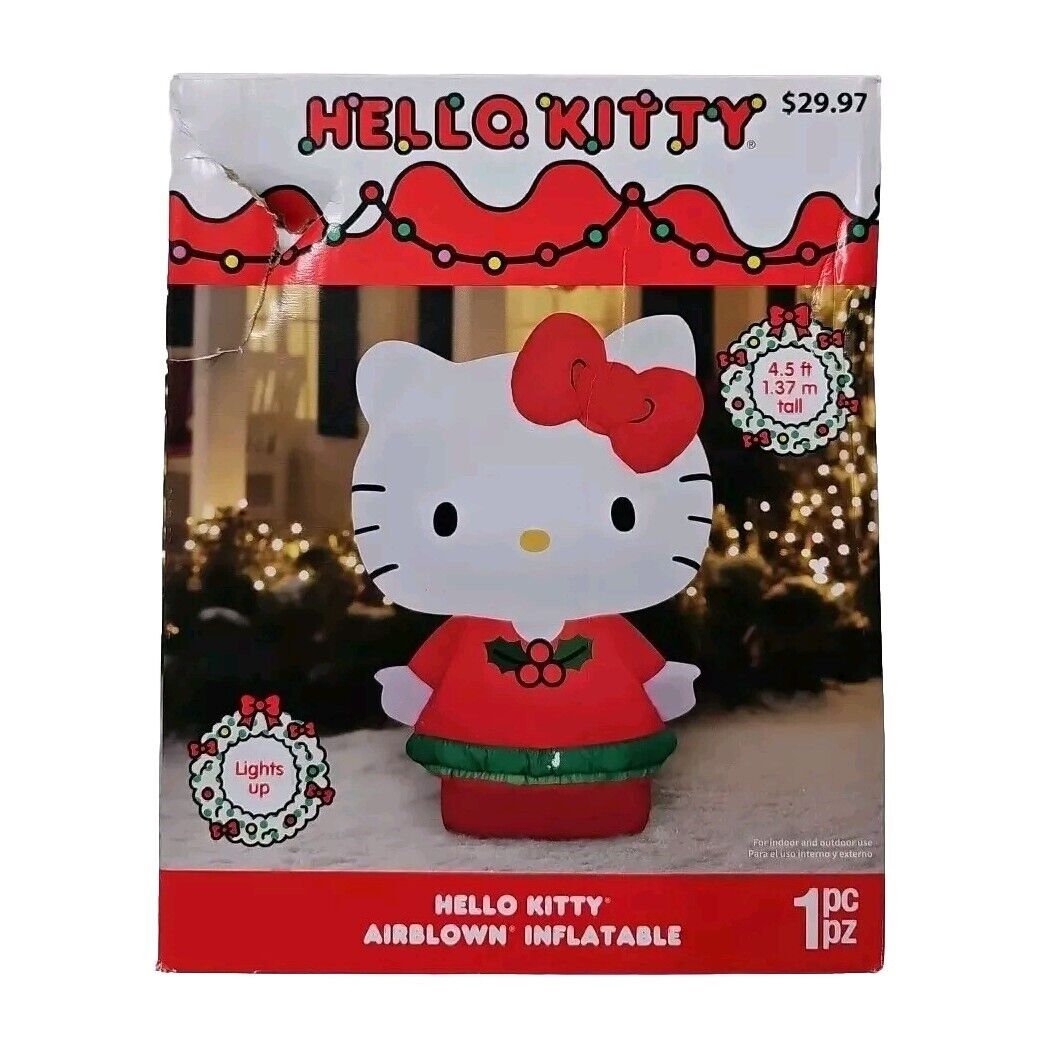 Gemmy Hello Kitty Holly Airblown Inflatable Lights Up Christmas 4.5’ Ft Tall NEW