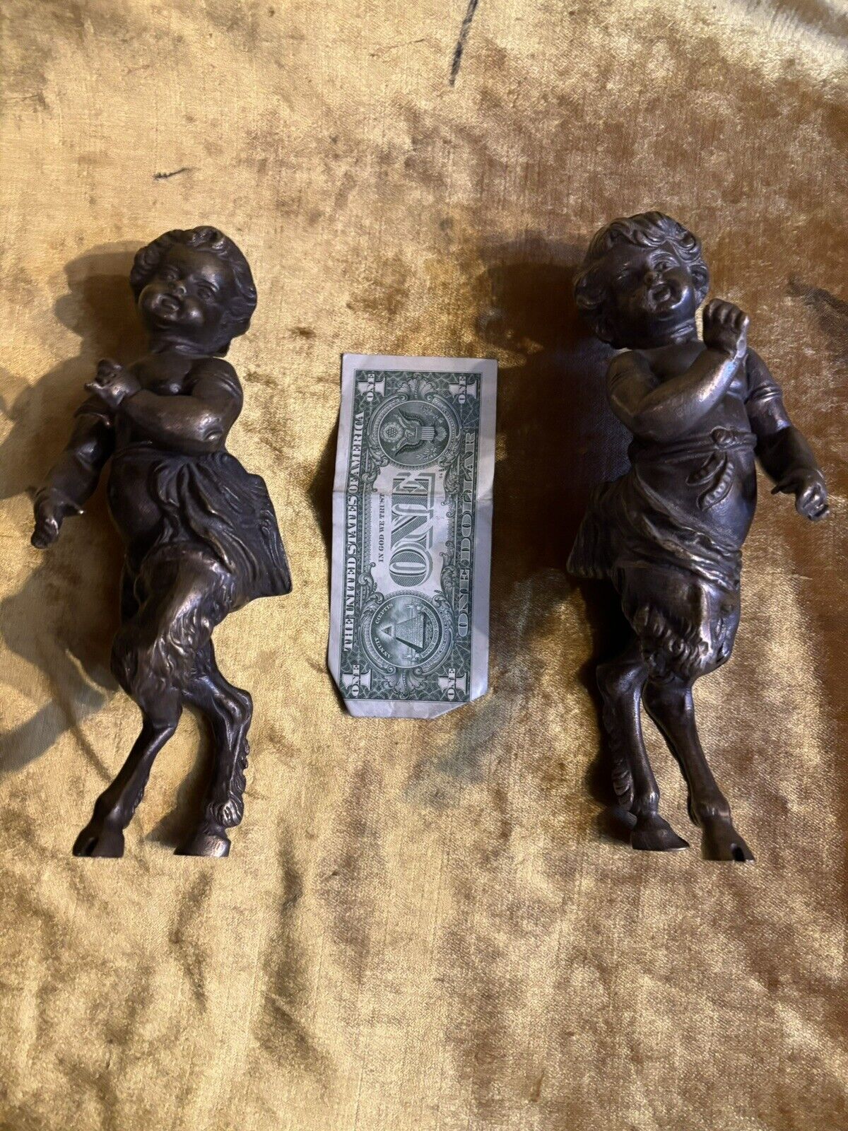 Antique Bronze Satyrs Pair Of The Putty’s Occult Paganism Oddities Figurines 