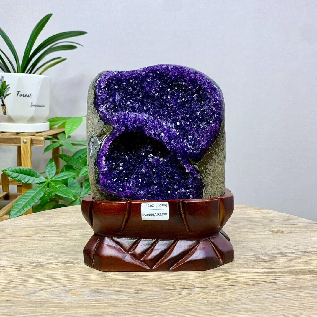 11.46LB High quality Natural Amethyst geode quartz crystal cluster heal+stand