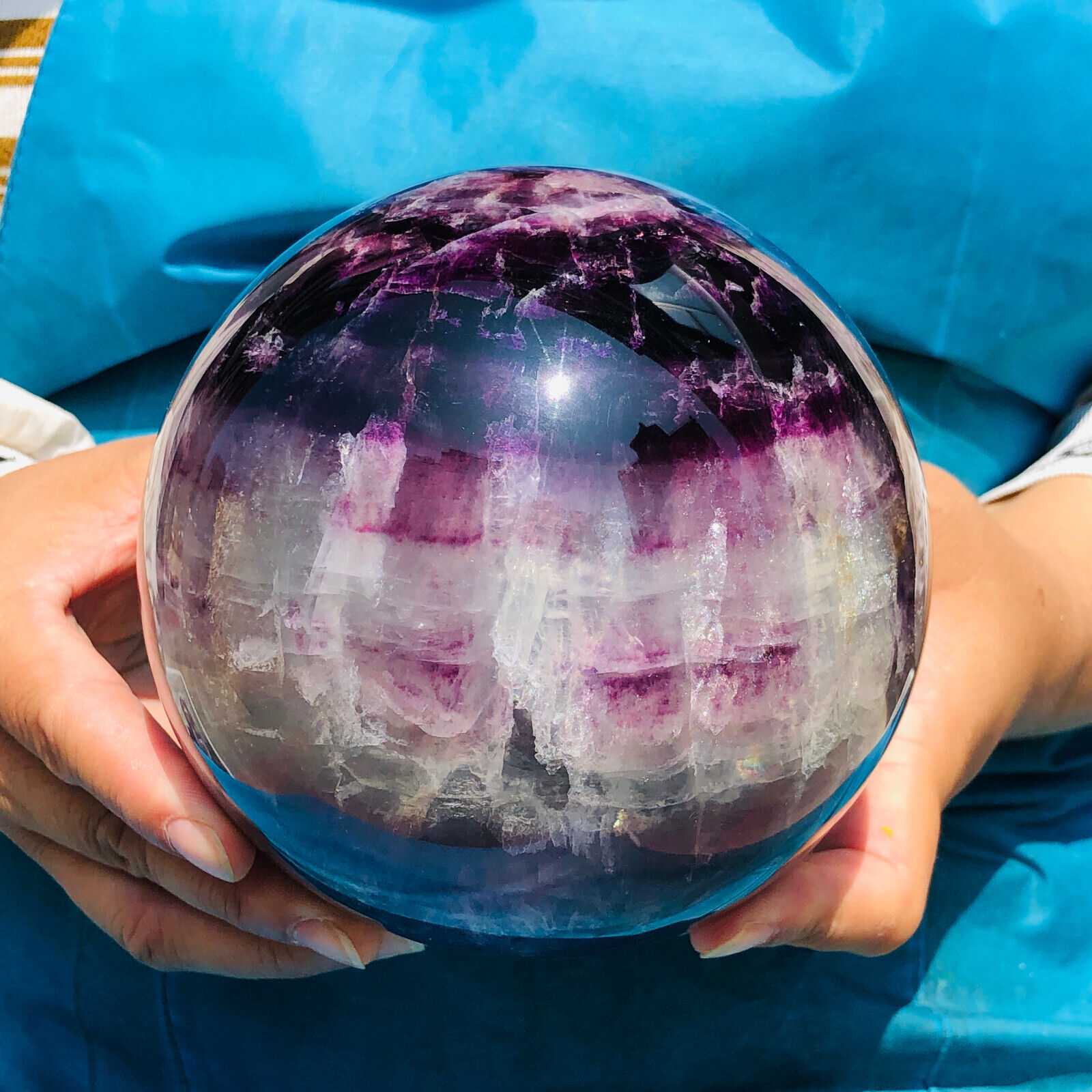 7.56LB Natural Fluorite Ball Quartz Crystal Healing Sphere Reiki Gem
