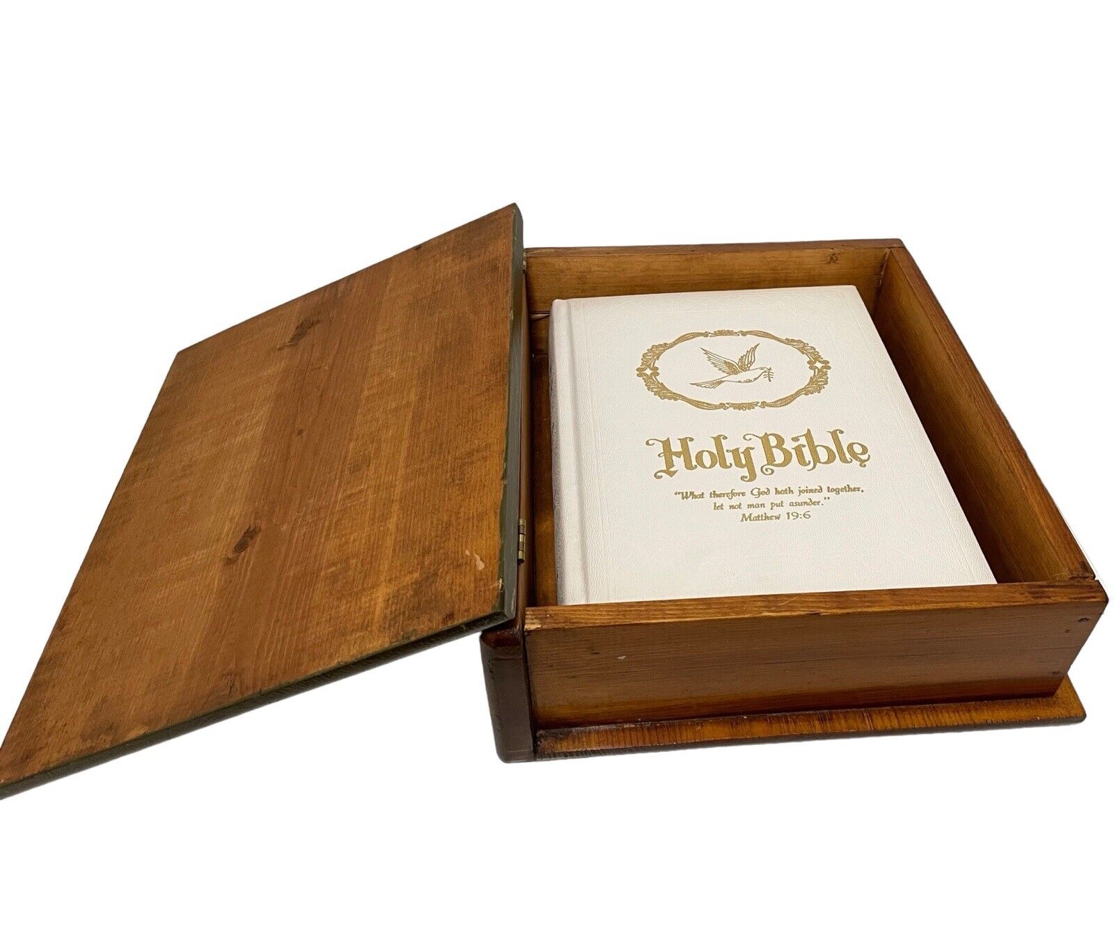 VTG 1982 Authentic Retro Blue Bird Bible Wood Box & VTG 1971 Bible Wedding