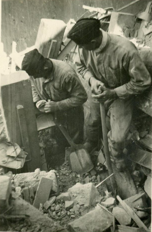 June 18th 1944 German Troops Digging Mountain of Debris From Allied Attack Photo