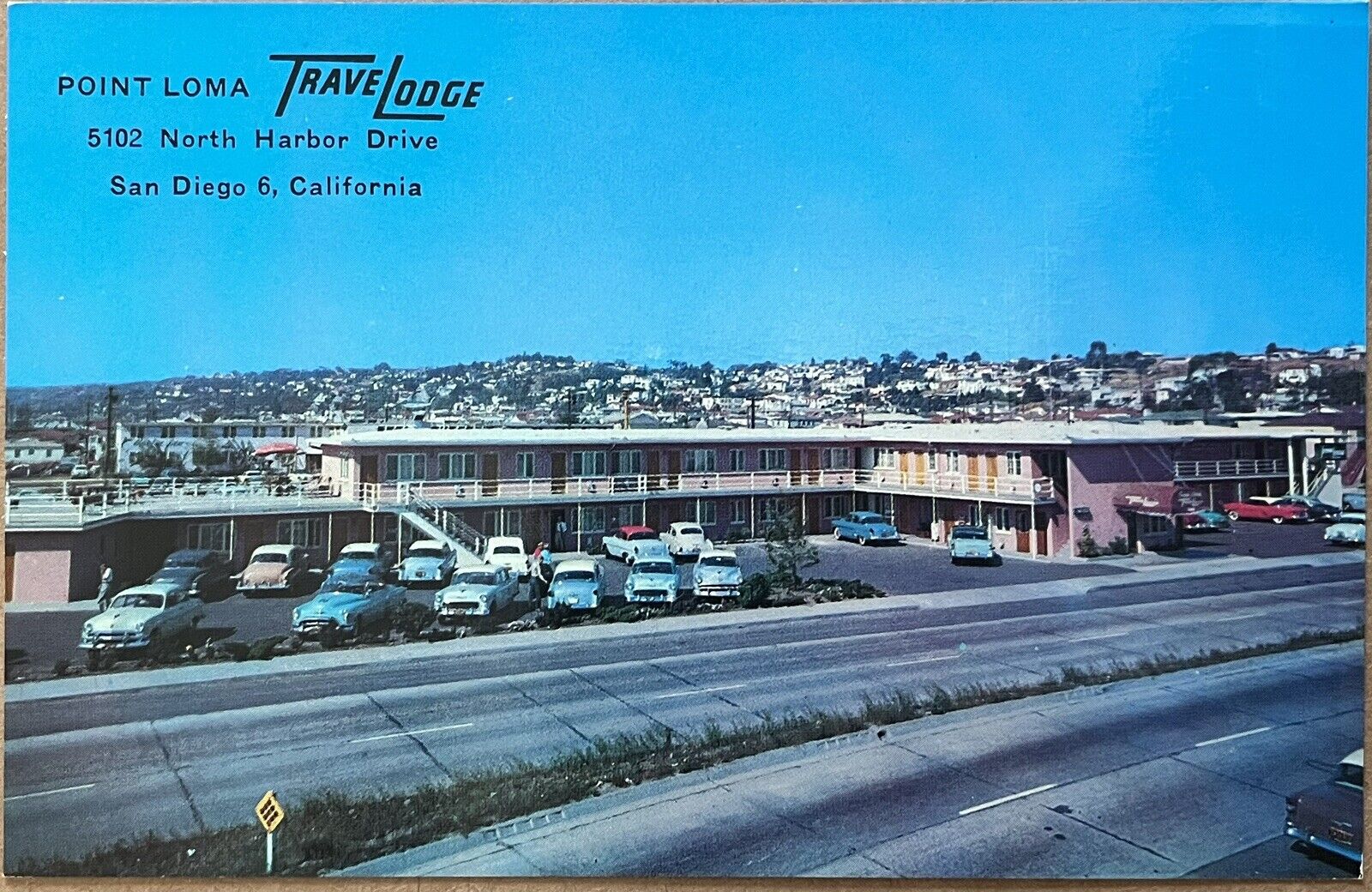 San Diego Point Loma Travel Lodge Motel Old Cars California Postcard c1950