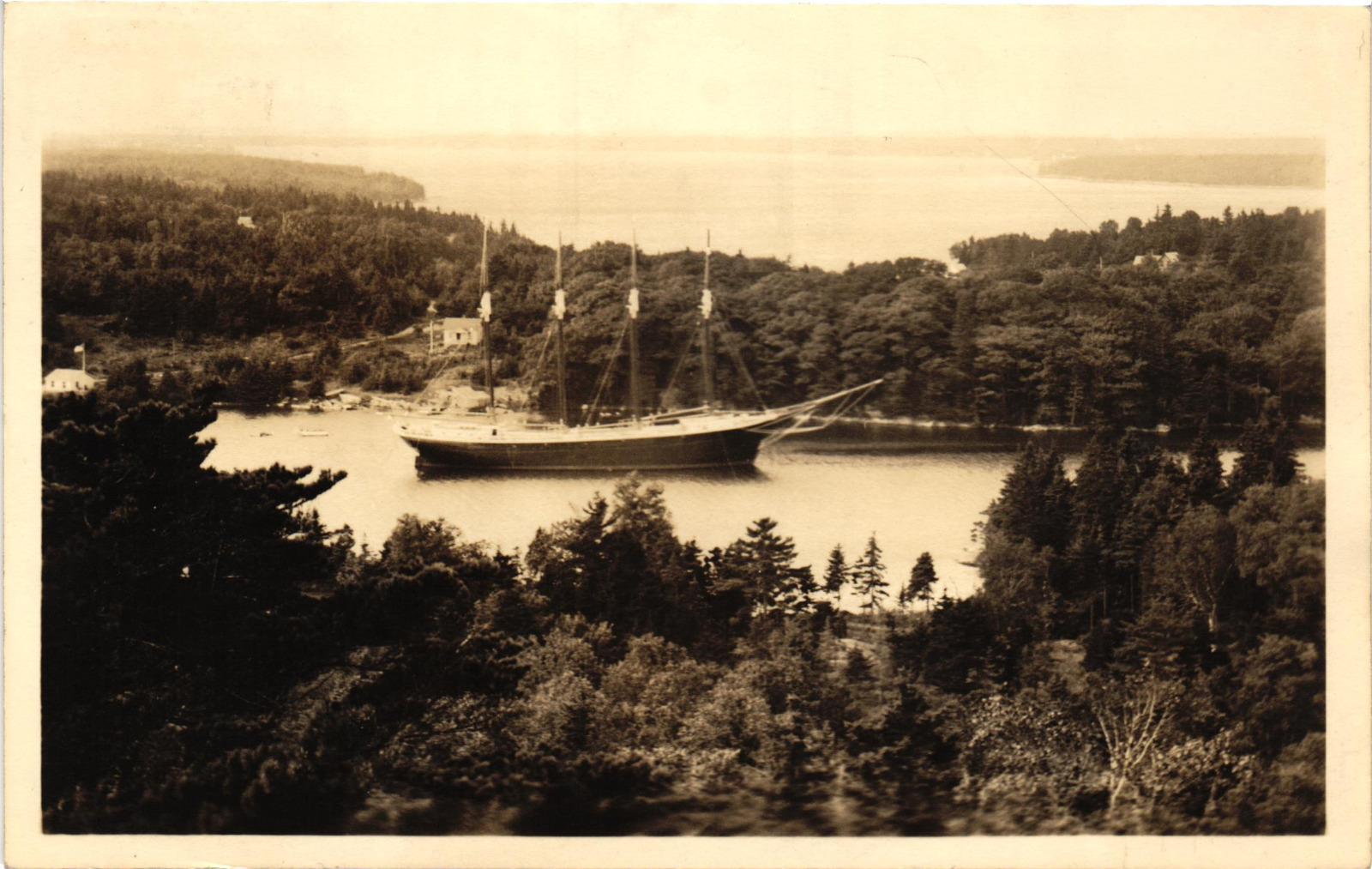 1940 RPPC Vintage Postcard East Boothbay, Maine 4 Mast Schooner Ship