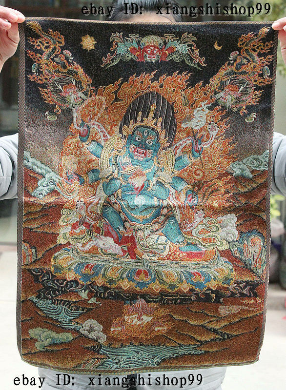 Tibetan Buddhism Cloth Silk Mahakala Wrathful Deity Buddha Thangka Thanka Mural