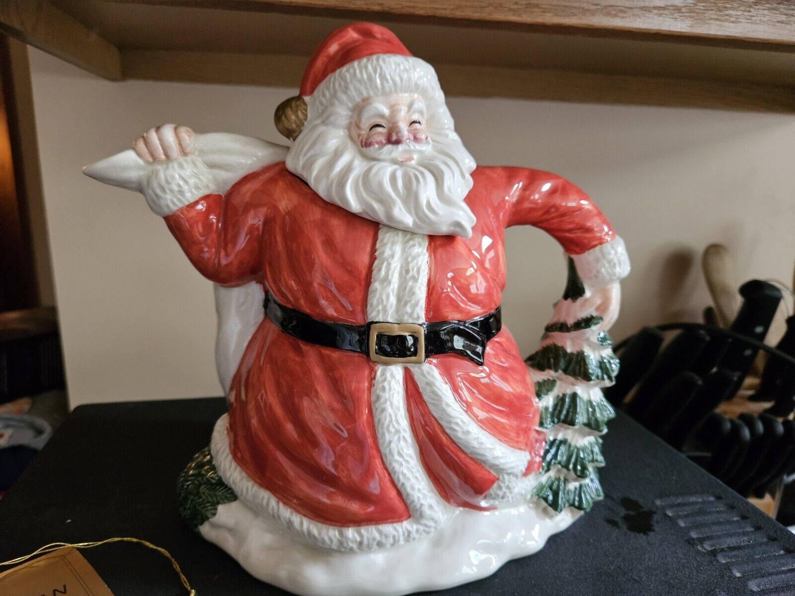 RARE Vintage Fitz and Floyd Santa Teapot displayed, but never used. 