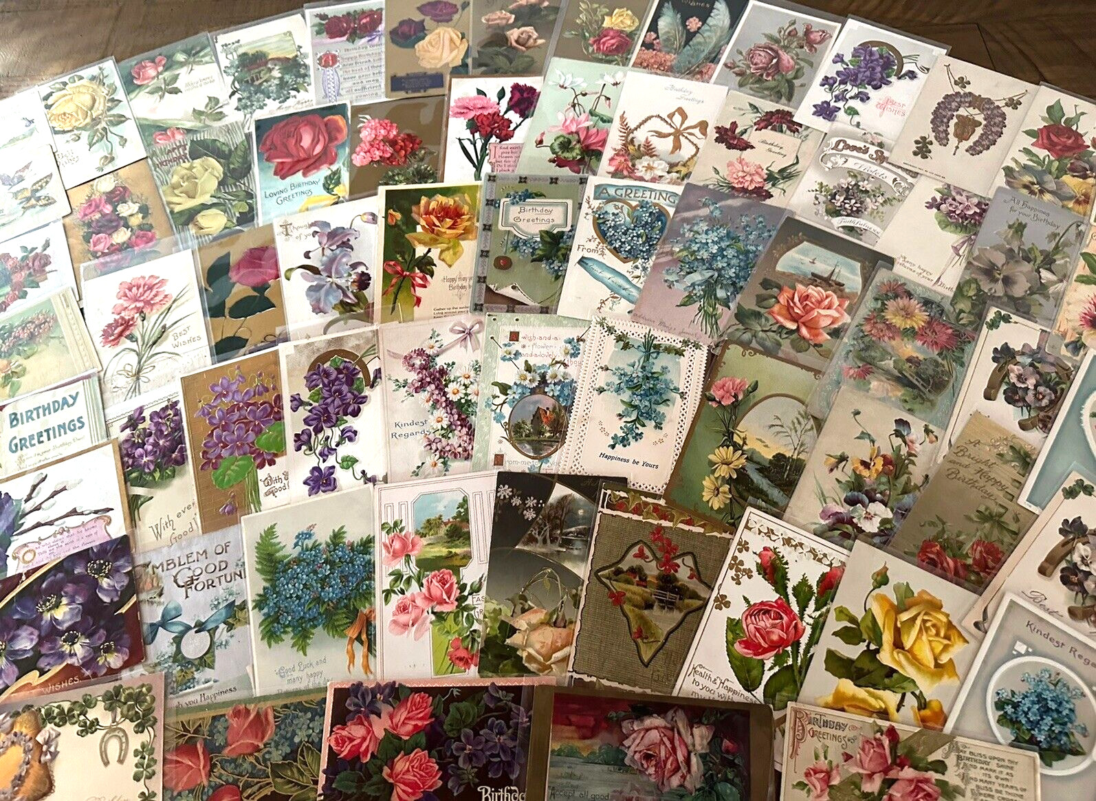 HUGE LOT of 135~Vintage Antique Greetings POSTCARDS-with Flowers~In Sleeves~