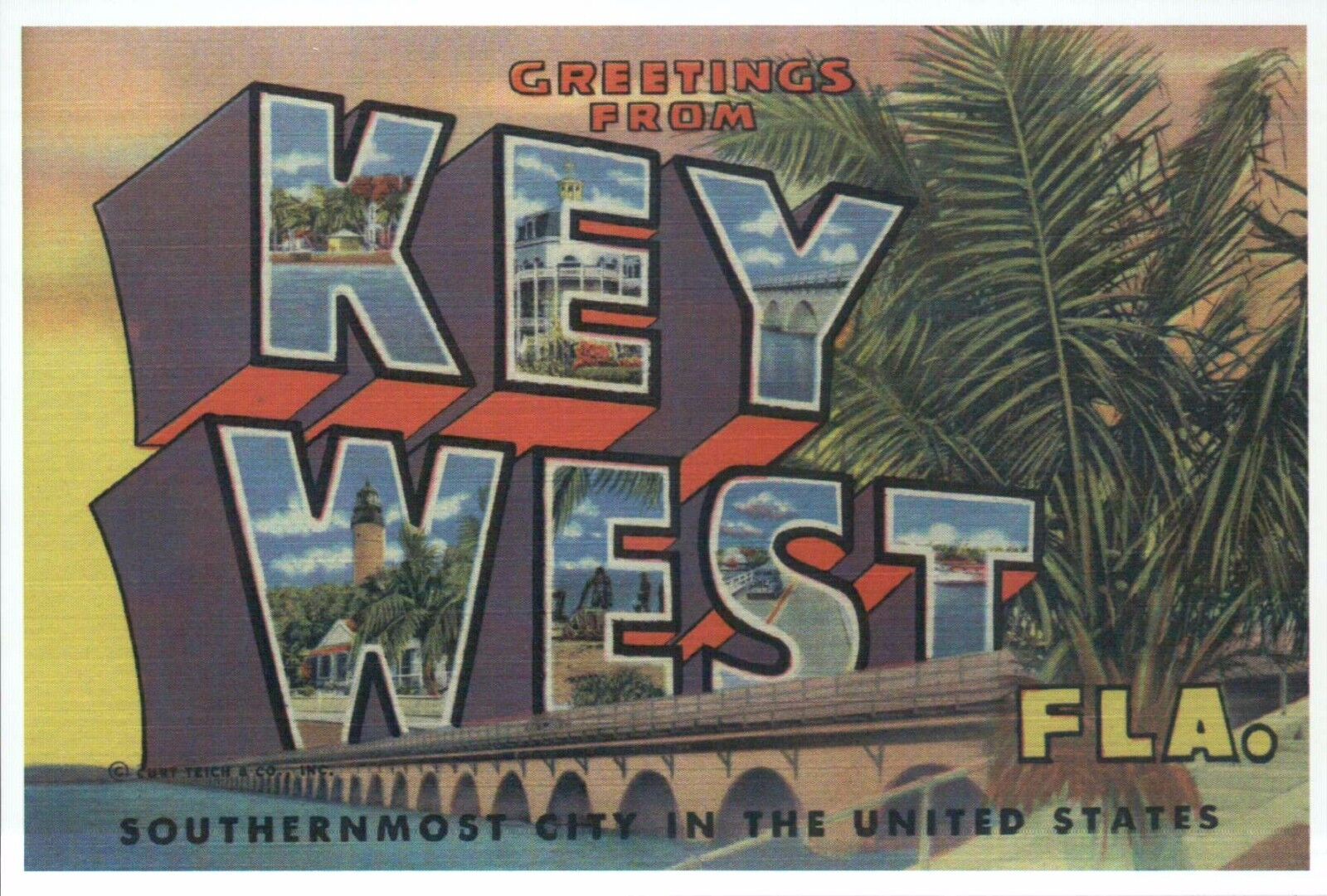 Greetings from Key West Florida Southernmost City - Modern Large Letter Postcard