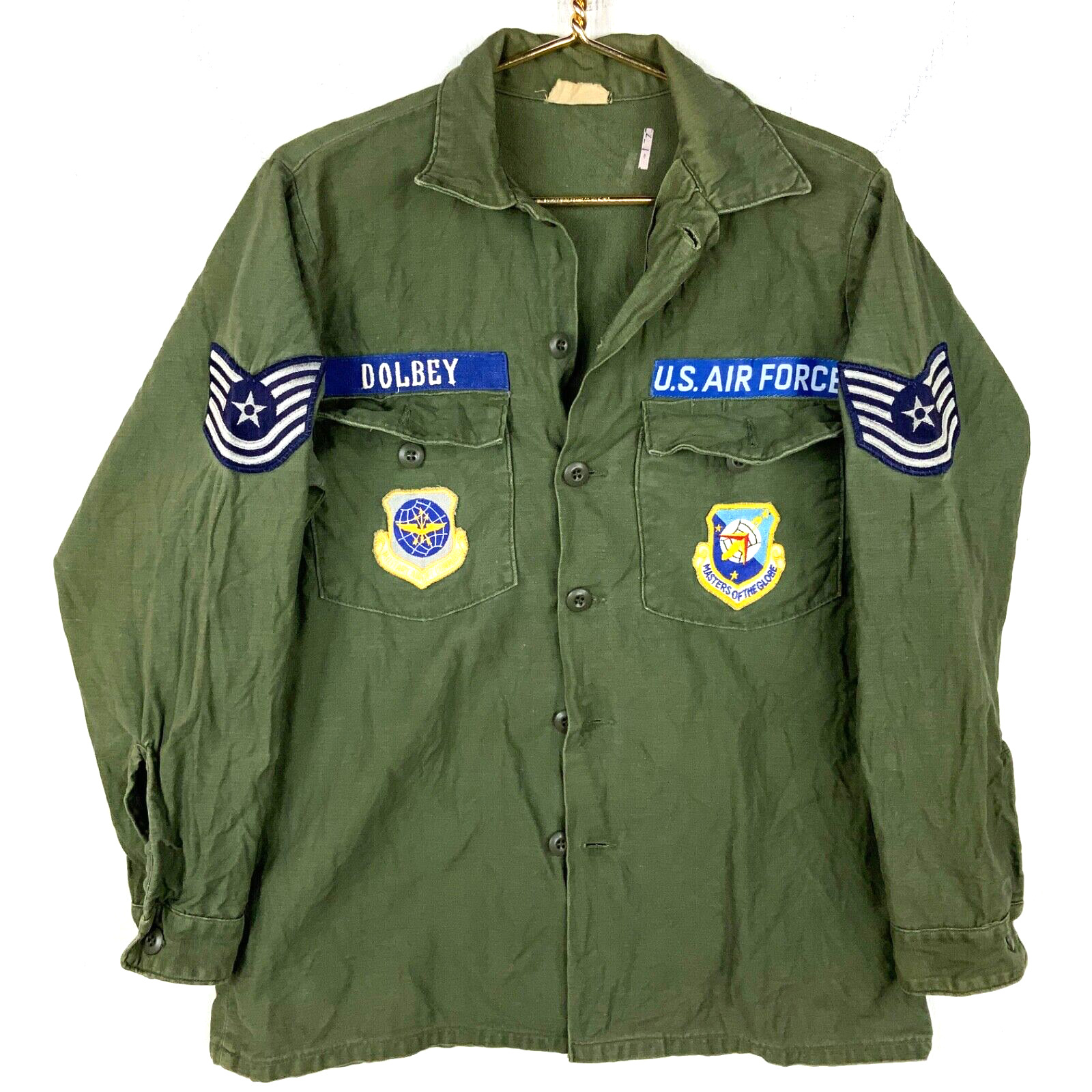 Vintage Us AF Og-107 Button Up Shirt Size 15.5x33 Green 1976 Vietnam Era 70s