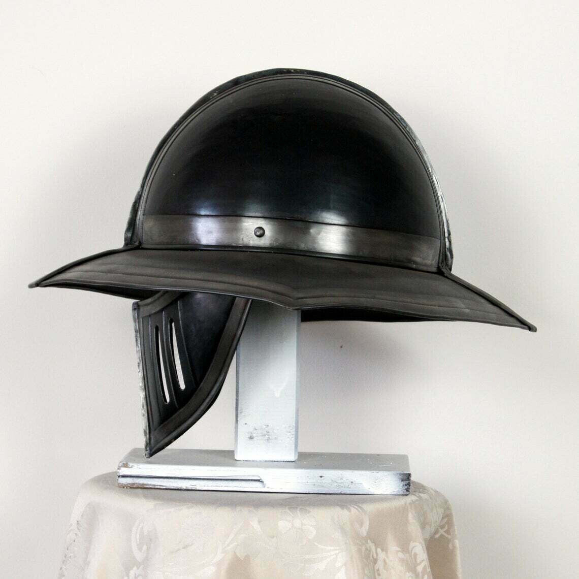Blackened 18 Gauge Steel Medieval monkshood Kettle Helmet