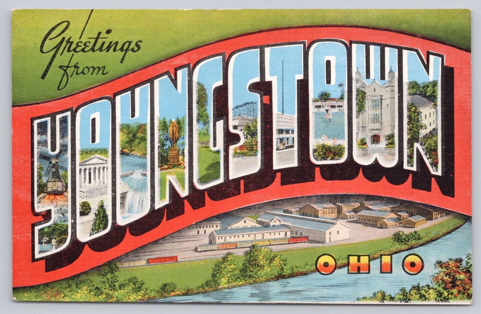 Youngstown Ohio, Large Letter Greetings, Vintage Postcard