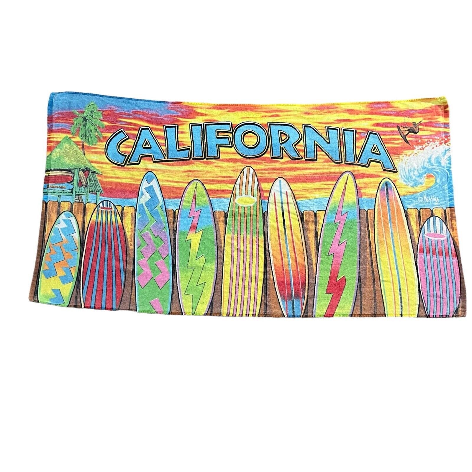 Vintage Surfboard California Colorful Beach Towel