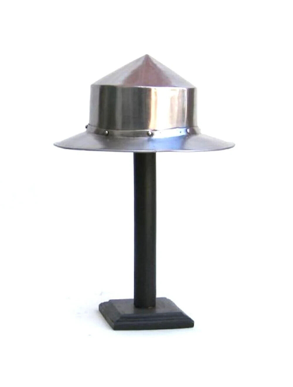 Medieval Silver Kettle Hat Helmet Warrior Costume With Display Stand