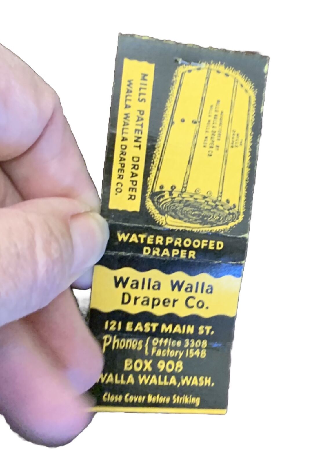 Vintage Matchbook Walla Walla Draper Co. Mills Patent / Unstruck/ Missing One