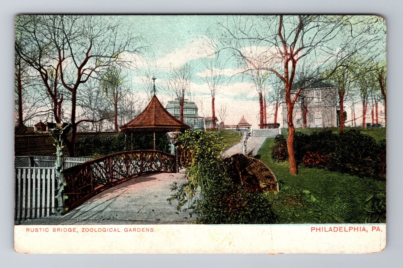 Philadelphia PA-Pennsylvania, Zoological Gardens Rustic Bridge, Vintage Postcard