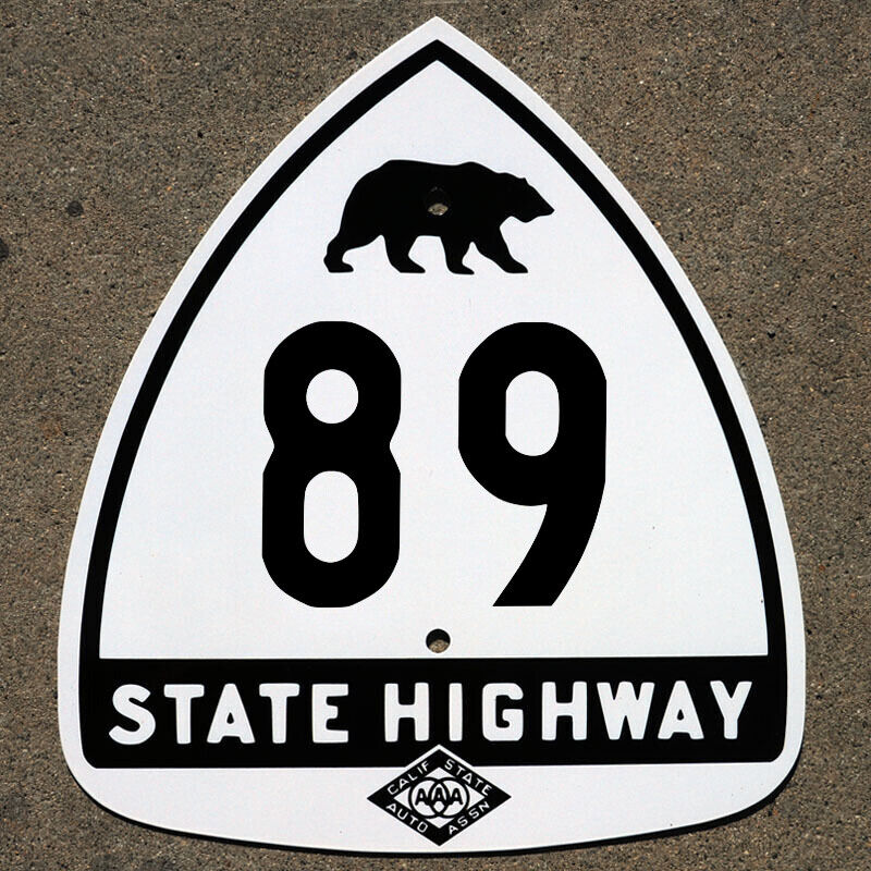 California CSAA bear route 89 highway road sign auto club AAA Lassen Lake Tahoe