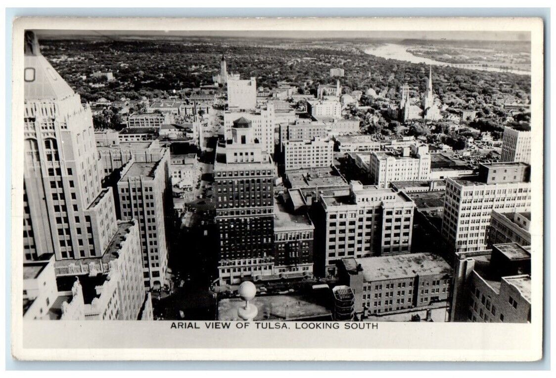 c1940's Aerial View Looking South Tulsa Oklahoma OK RPPC Photo Postcard