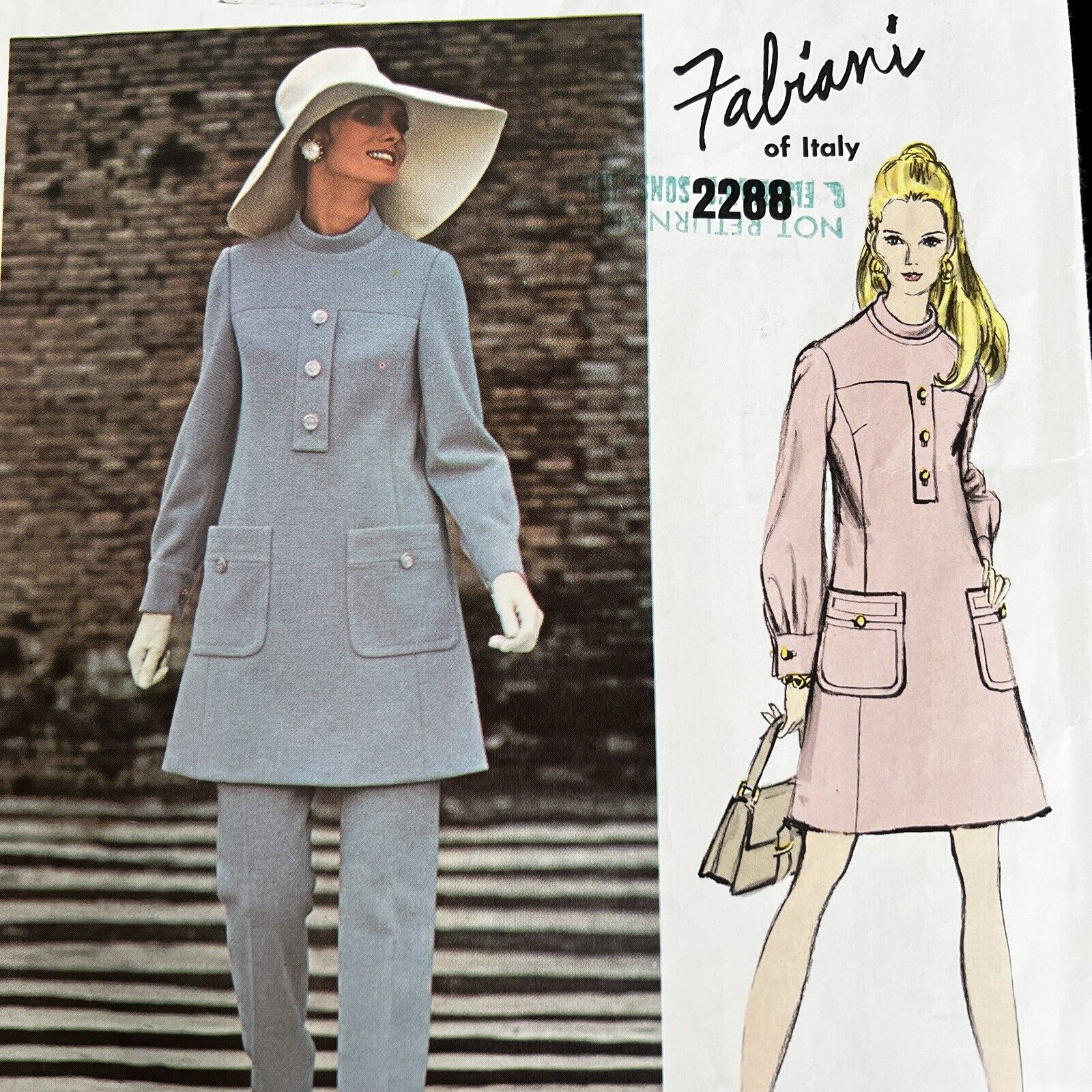 Vintage 1960s Vogue 2288 Mod Fabiani Dress Tunic + Pants Sewing Pattern 14 CUT
