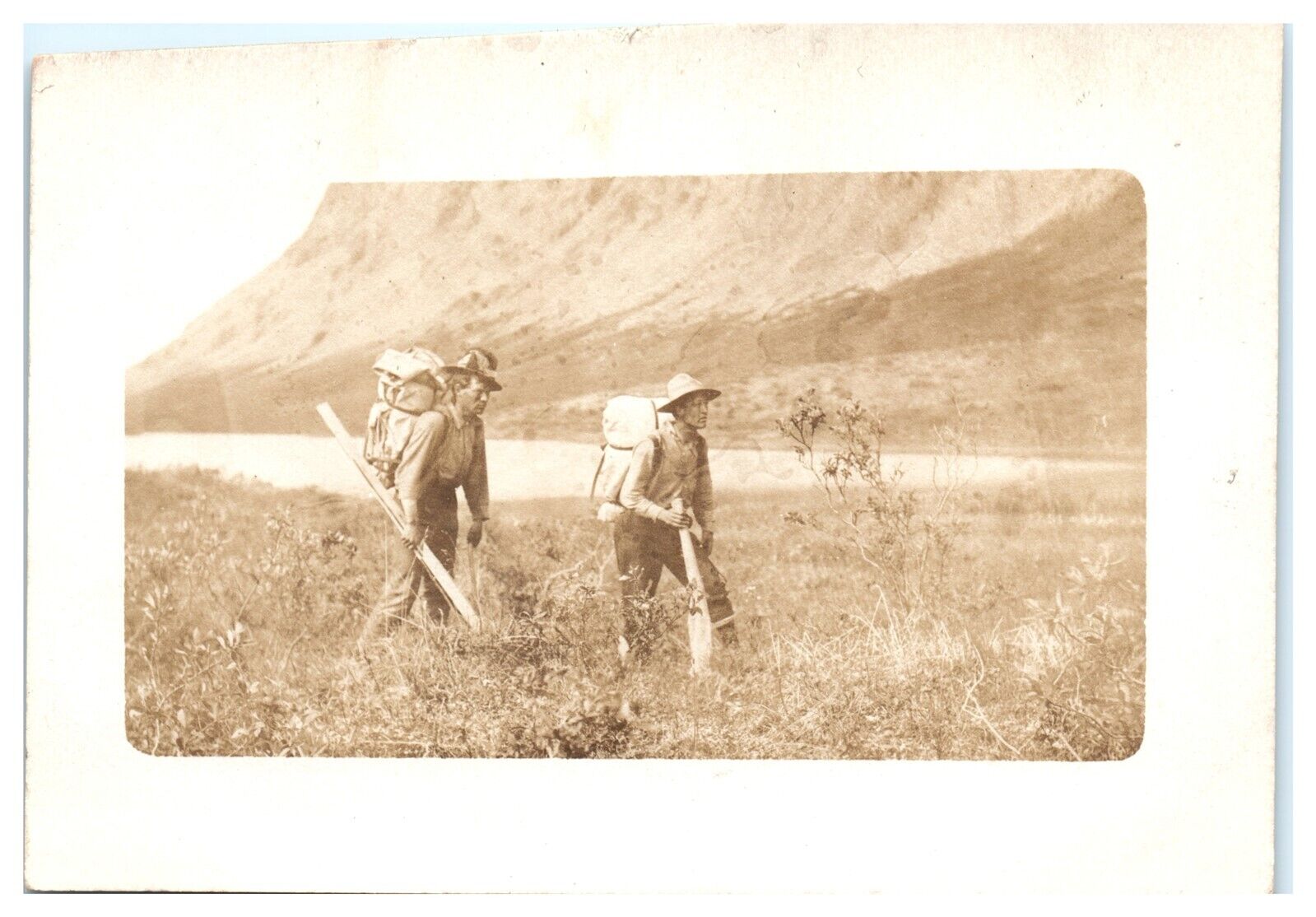 RPPC Two Men Hiking Head of the Notoch(sic) Notch? River VTG Photo Postcard A1