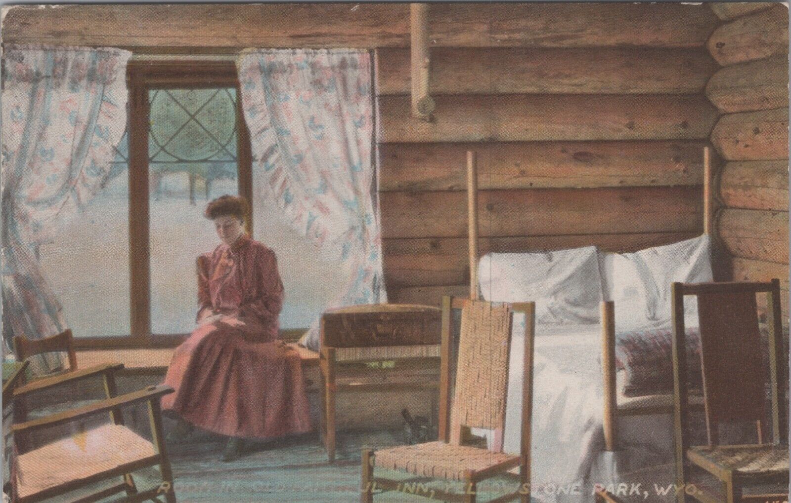 A Room in Old Faithful Inn, Yellowstone Park, Wyoming WY c1910s Postcard 6599d2