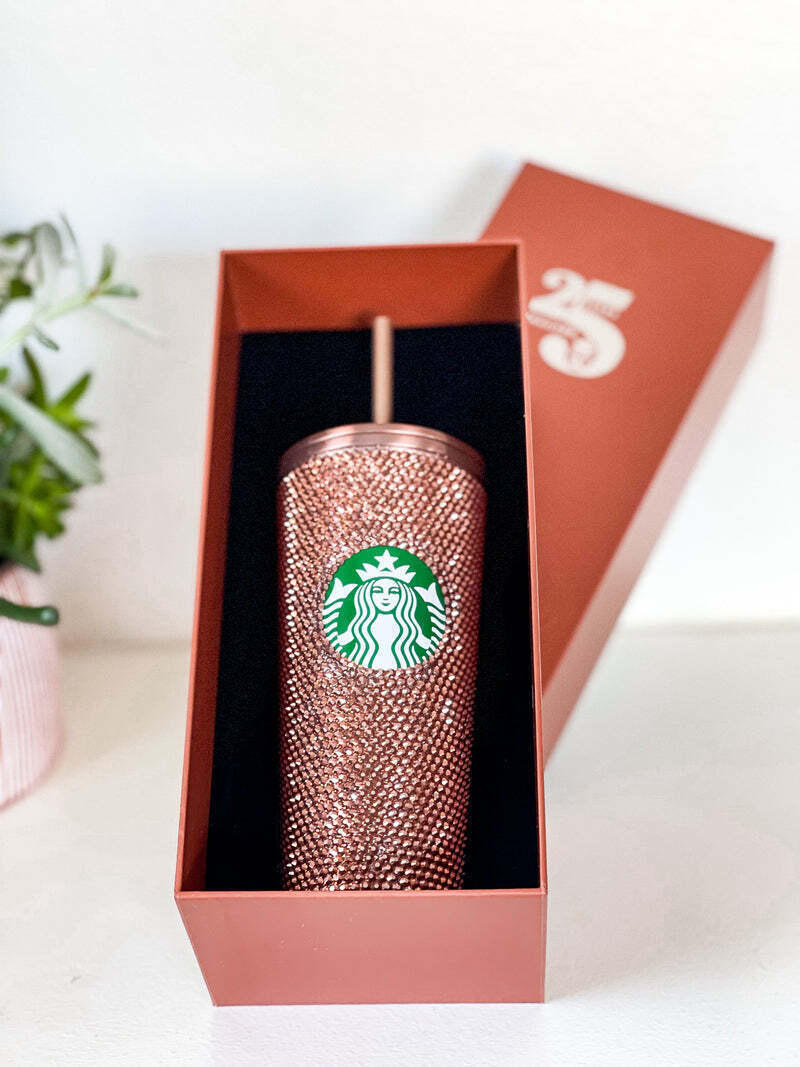 Hot Starbucks 25th Anniversary Cup Thai Copper Crystal Rhinestone Cup Gift