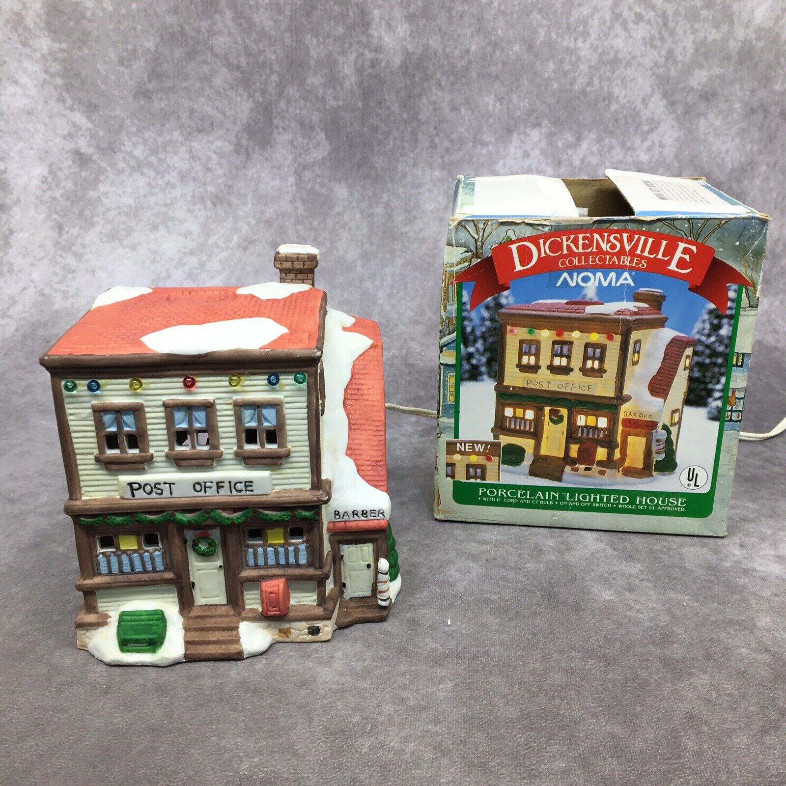 Noma Dickensville Collectables Lighted Post Office w/Barber - Read Description