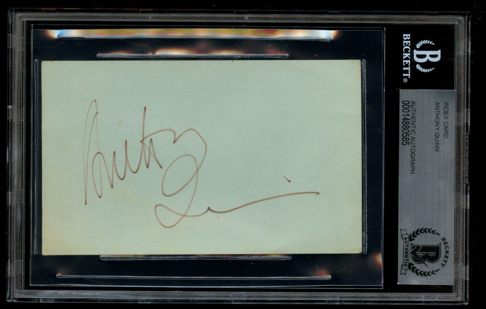 Anthony Quinn d2001 signed autograph 3x5 index card Actor Lawrence of Arabia BAS