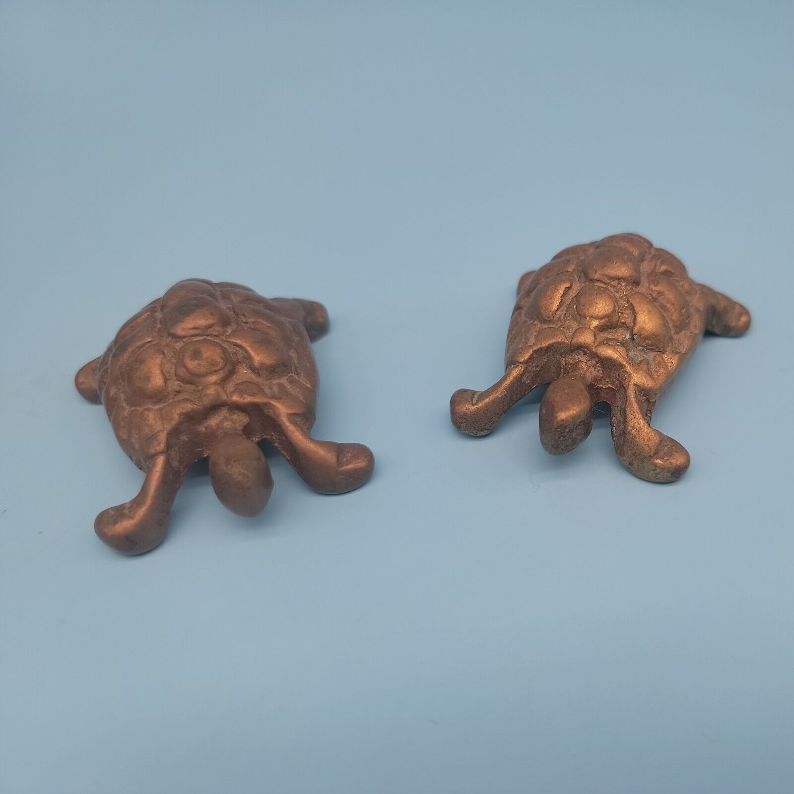Vintage Pair Miniature Solid Brass Turtle Figurines Paperweight