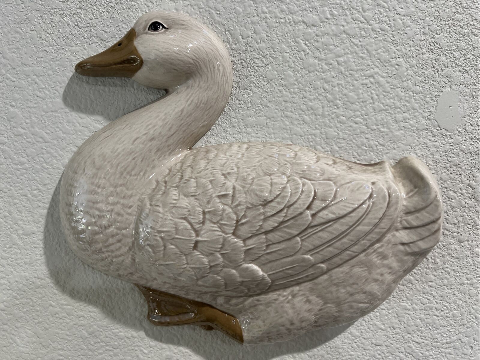 Vintage White Goose Ceramic Bird Signed Wall Hanging Art Cottage Core Country