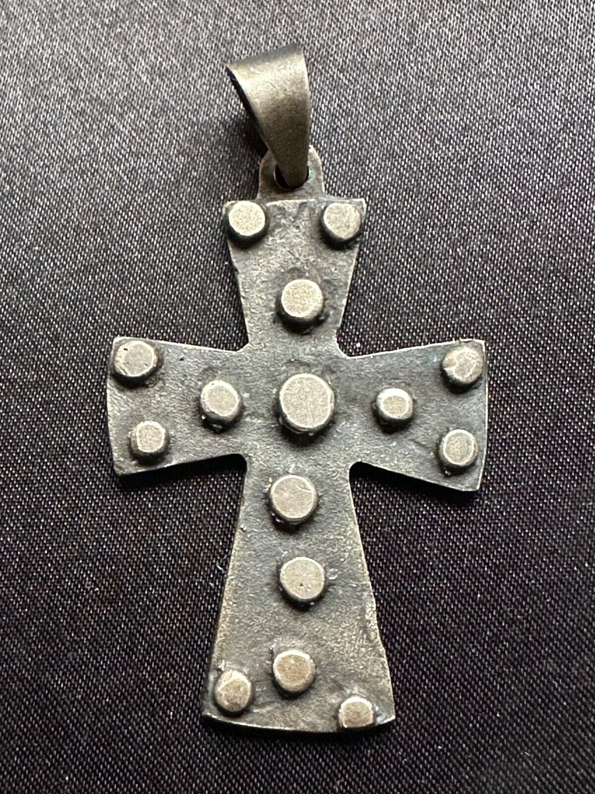 Interesting Vintage Modernist Religious Cross Pendant -  Silver tone metal