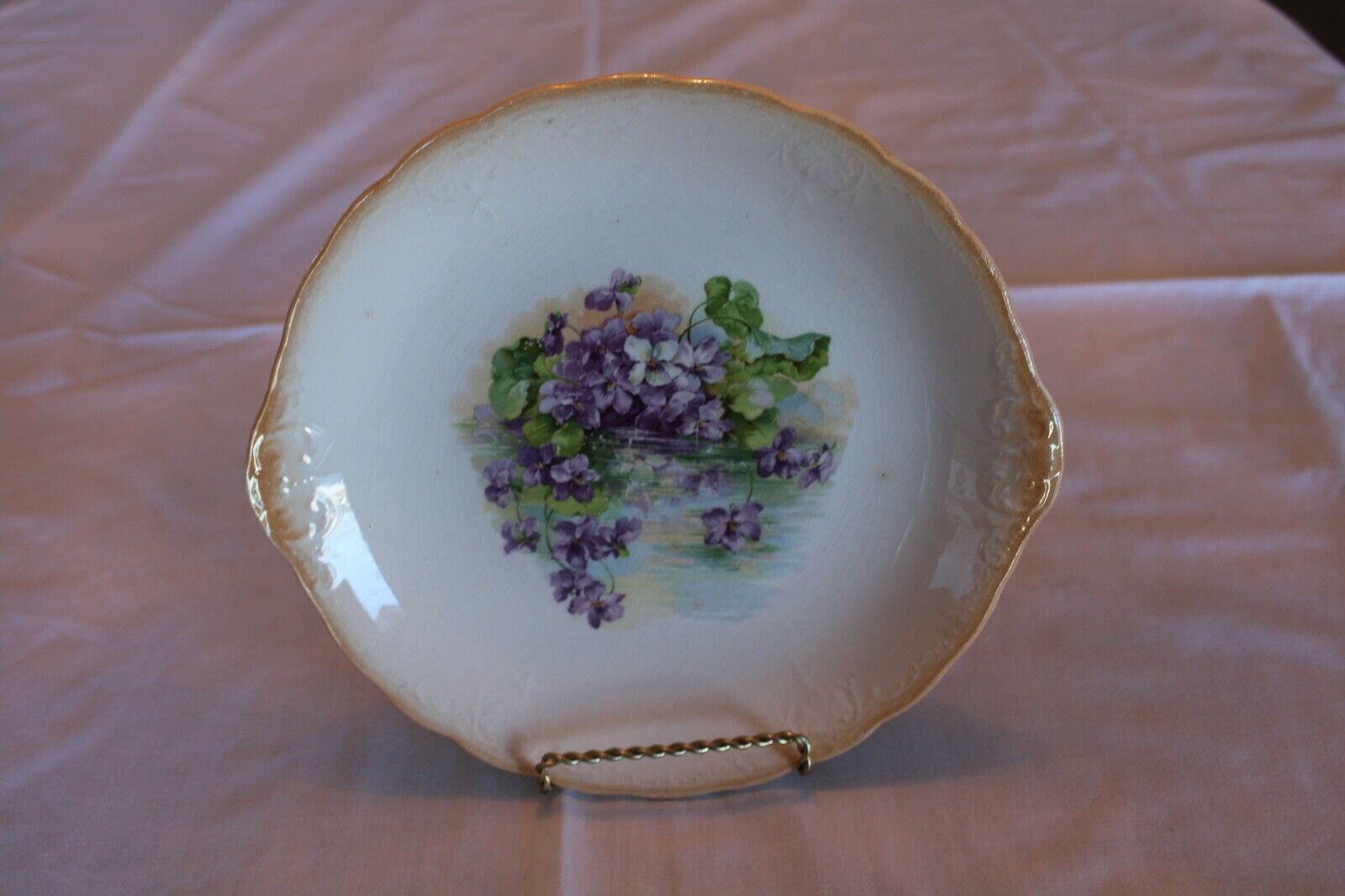 W.E.P. Co. China West End Pottery Double Handle Cake Plate Violet Floral Pattern