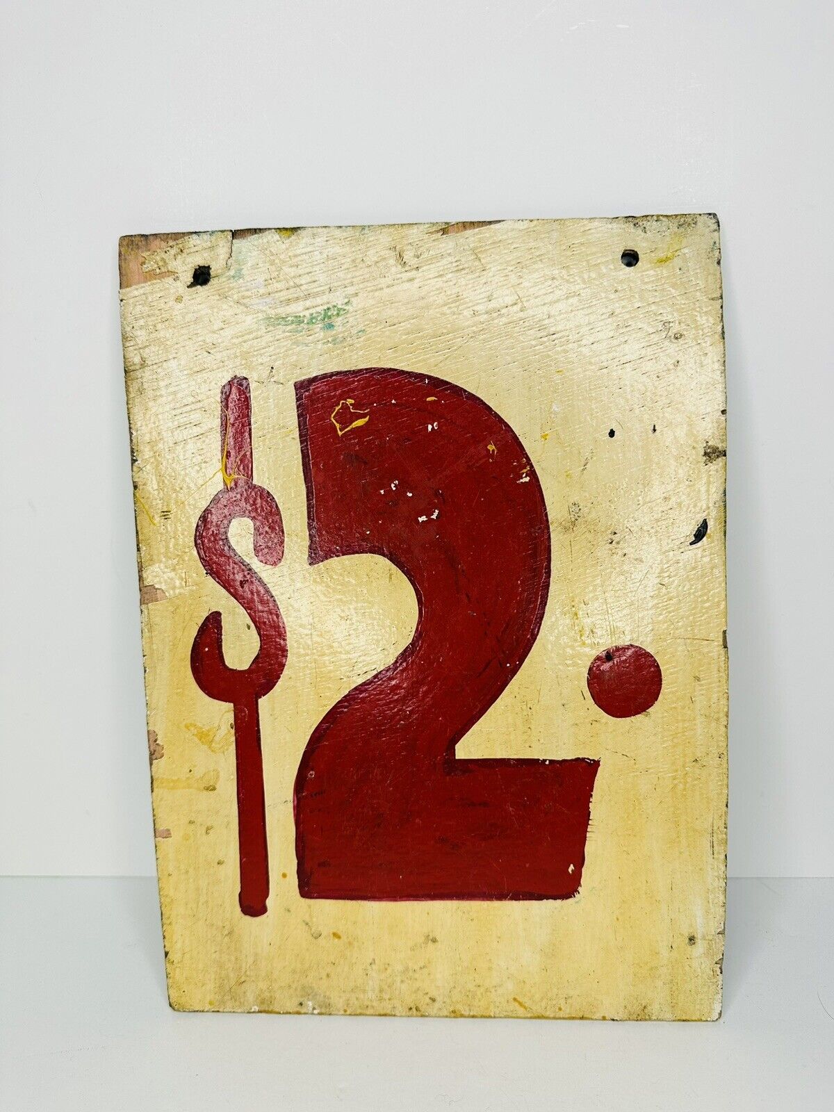 Vintage Carnival Game Sign 2 Cent Hand Painted Wood Amusement Park Penny Toss