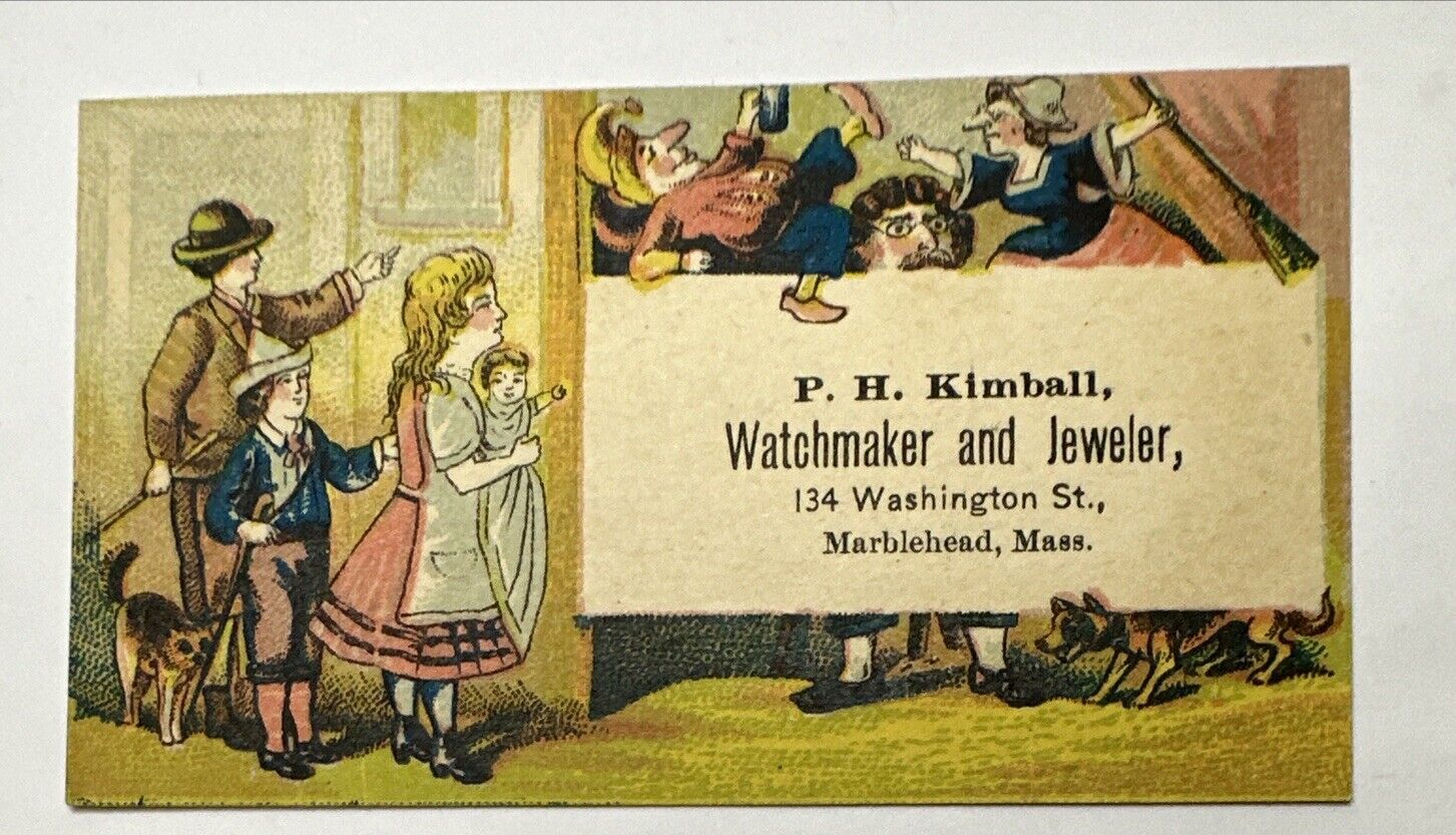 Victorian Jewelers Trade Card PH KIMBALL Washington St Marblehead MA 1880 B81