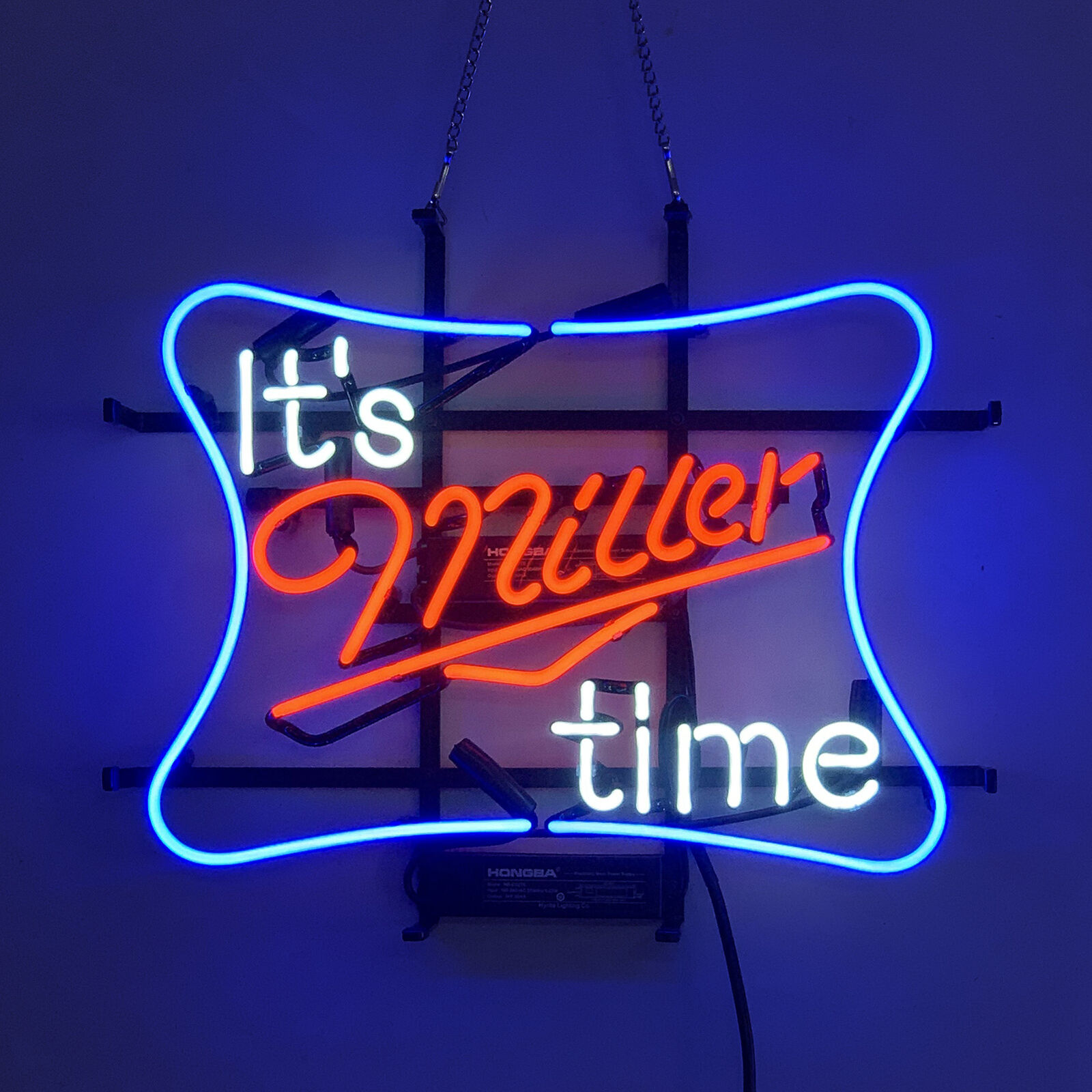 It\'s Miller Time Neon Sign Light Handmade Real Glass Tube Wall Hanging 17\
