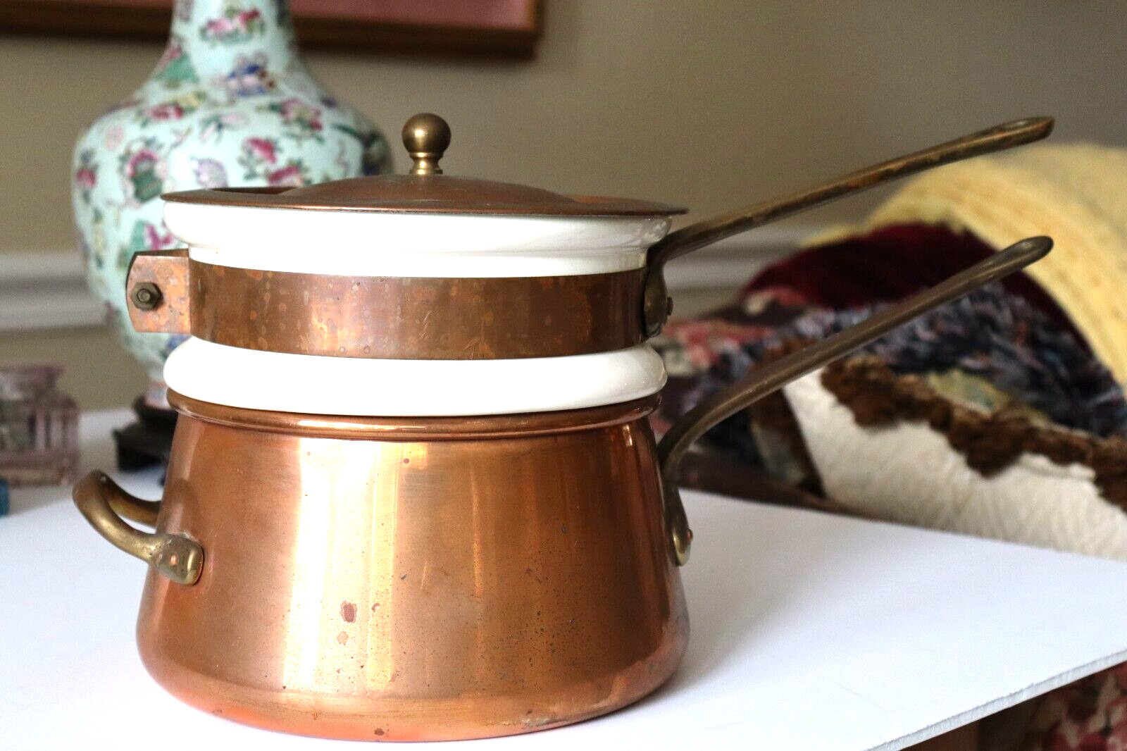 Vintage Waldow Brooklyn N.Y. Copper Boiler Pot, Brass Handles Copper Pot W/Lid