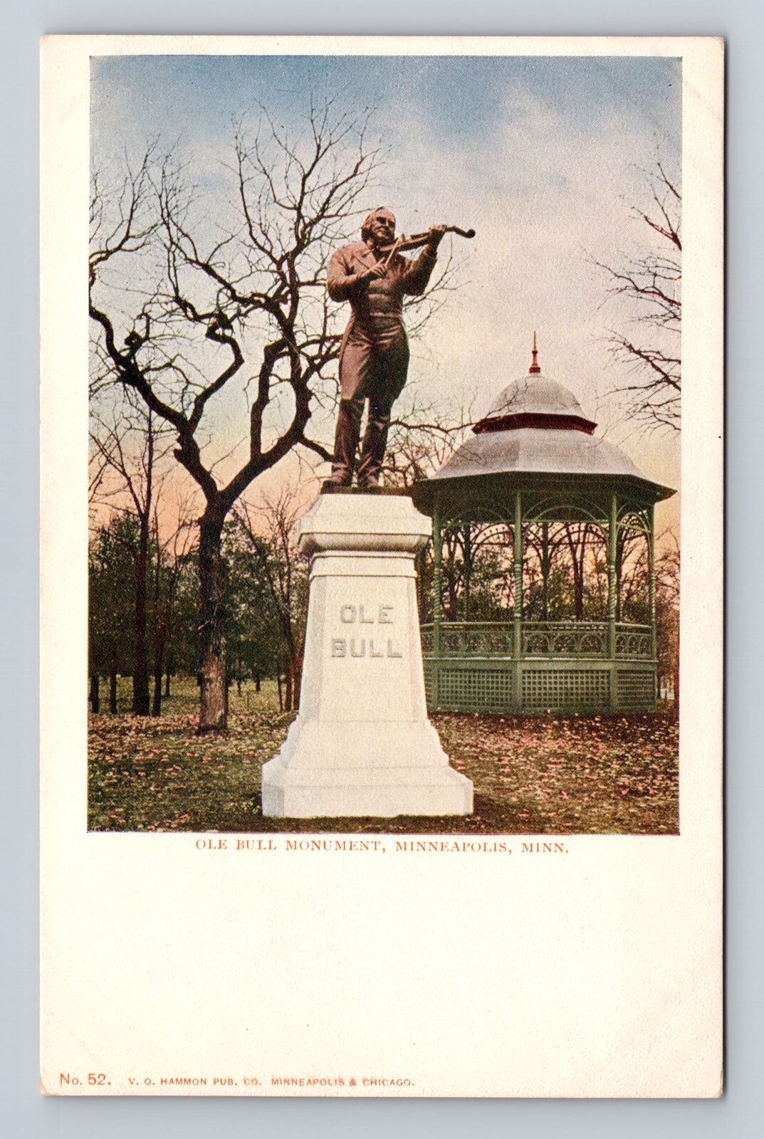 Minneapolis MN-Minnesota, Ole Bull Monument, Antique, Vintage Postcard