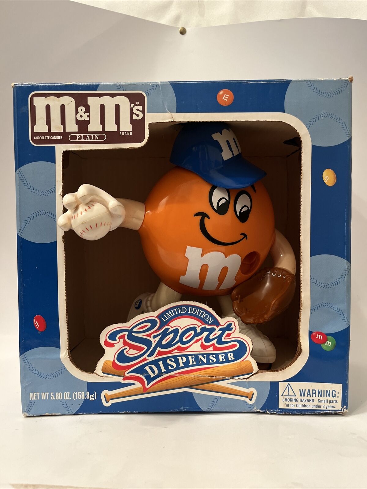Vintage M&M Dispenser Sport Baseball Player Orange Candy Limited Ed Damaged Box