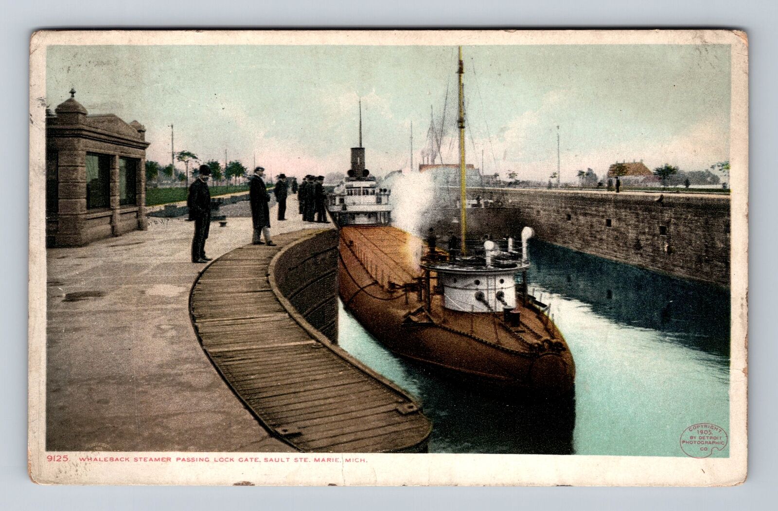 Sault Ste Marie MI-Michigan, Whaleback Steamer Lock Gate Vintage c1907 Postcard