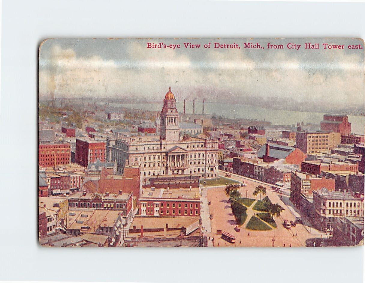 Postcard Bird\'s Eye View of Detroit Michigan USA