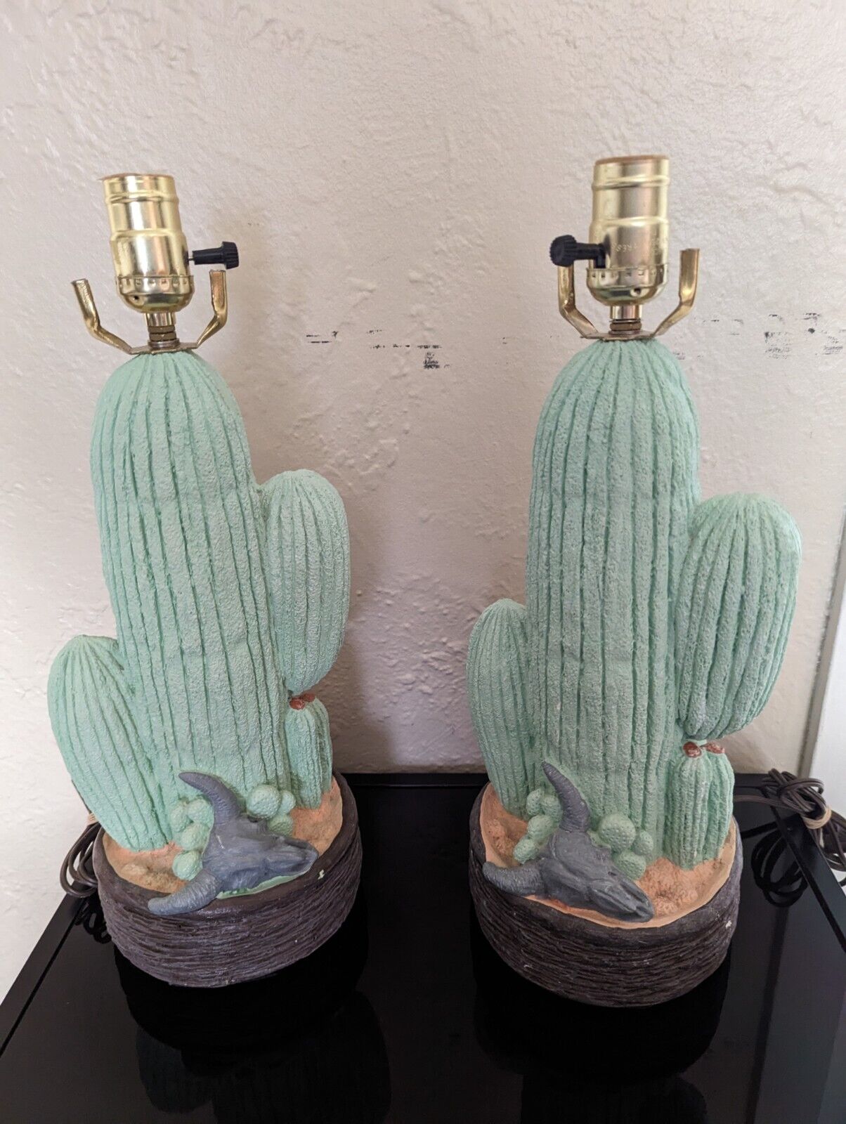 Vintage Cactus Lamps Plaster Kitschy Retro Mint Green Pastel Southwestern Desert