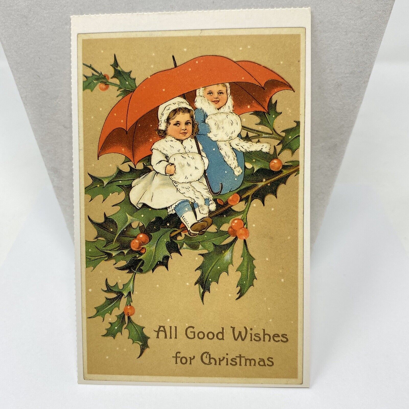 Postcard All Good Wishes For Christmas Mistletoe Holiday  Reproduction