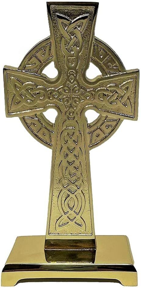 Exclusively Irish Standing Cross - Celtic Knot Center - Brass 7.5”x3.7”